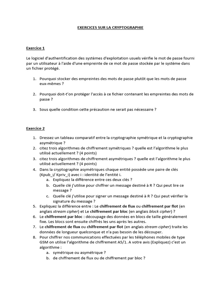 Exercices de Cryptographie et Sécurité | PDF | Public-key cryptography ...