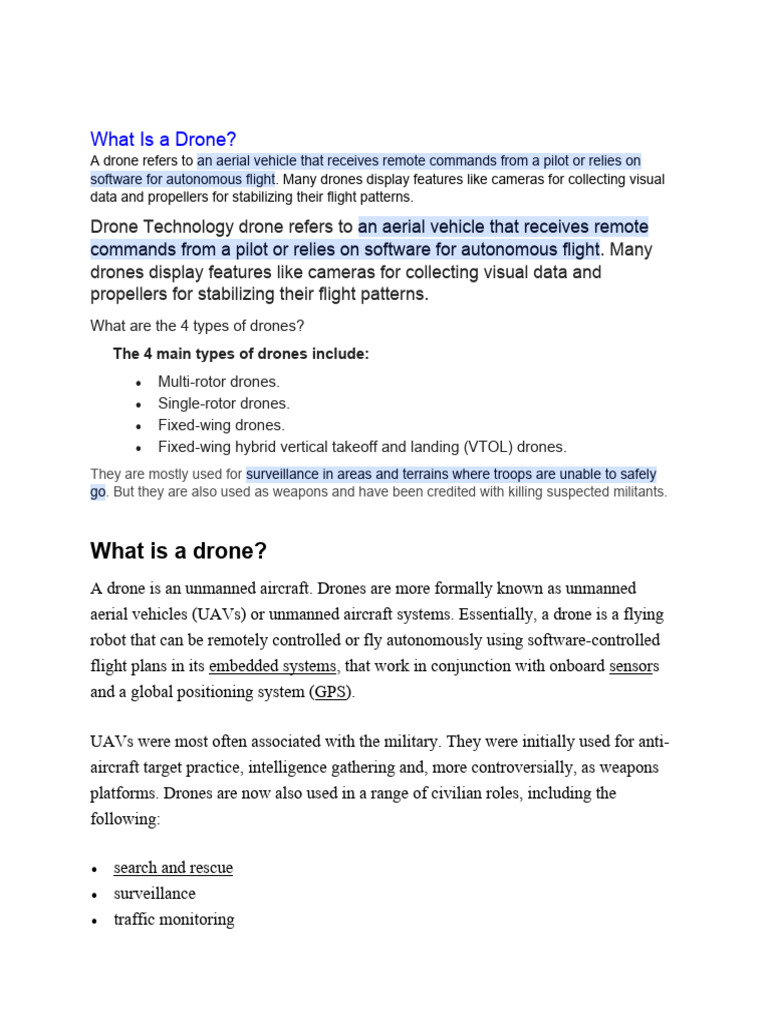 What Is A Drone | PDF | Unmanned Aerial Vehicle | Internet Of Things