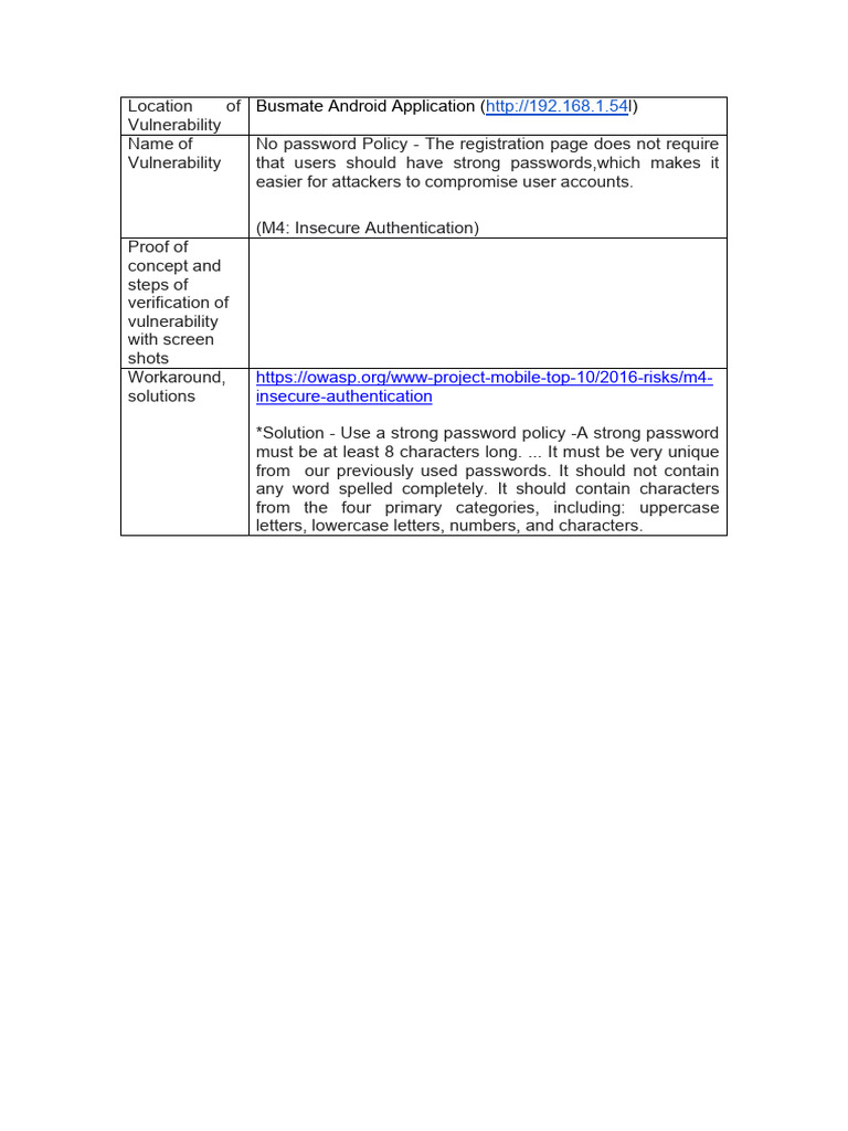 Location of Vulnerability | PDF | Password | Authentication