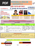 Sesión 04 Semana 04 Mat. 5° Sec. Magnitudes Proporcionales
