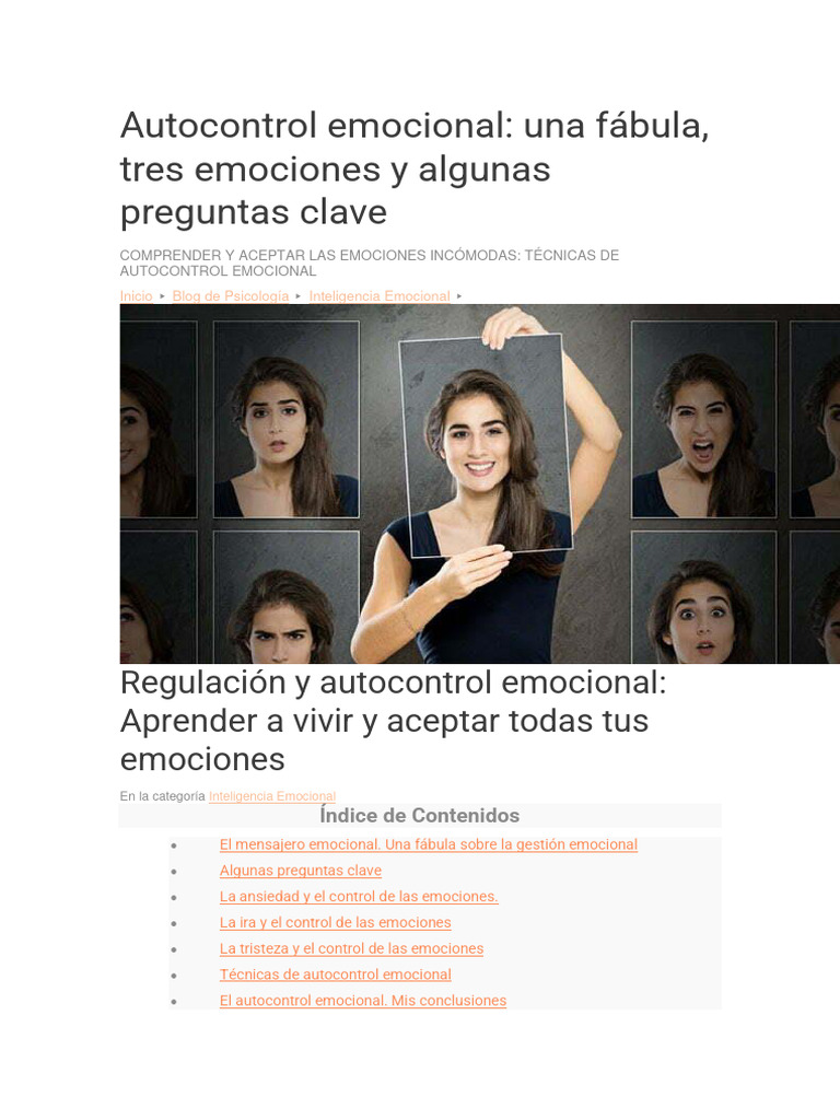 Fábula y Técnicas de Autocontrol Emocional | PDF | Las emociones | Ansiedad