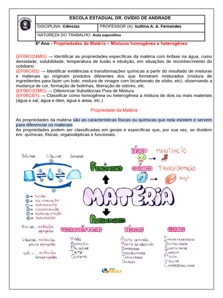 Propriedades Da Matéria 6º Ano | Download grátis PDF | Mistura ...
