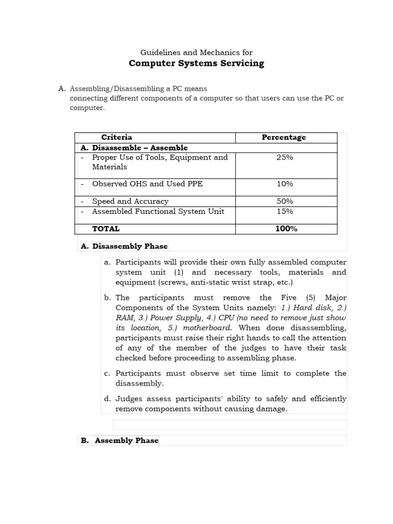 PC Assembly and Disassembly Guidelines | PDF | Personal Computers ...
