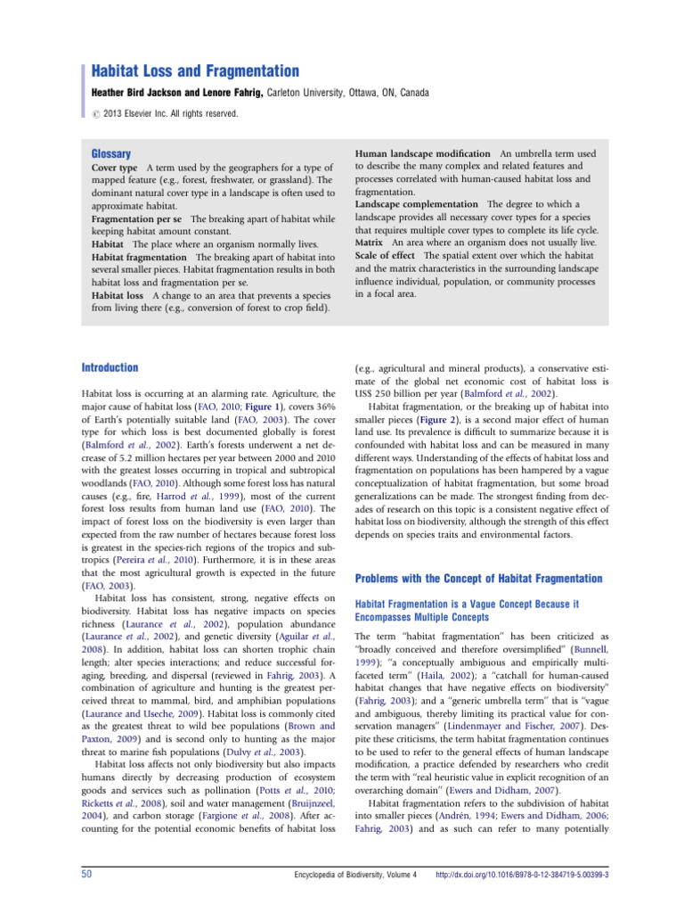Habitat Loss and Fragmentation | Download Free PDF | Habitat ...