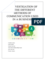 AN INVESTIGATION OF ON THE DIFFERENT METHODS OF COMMUNICATION USED IN A BUSINESS