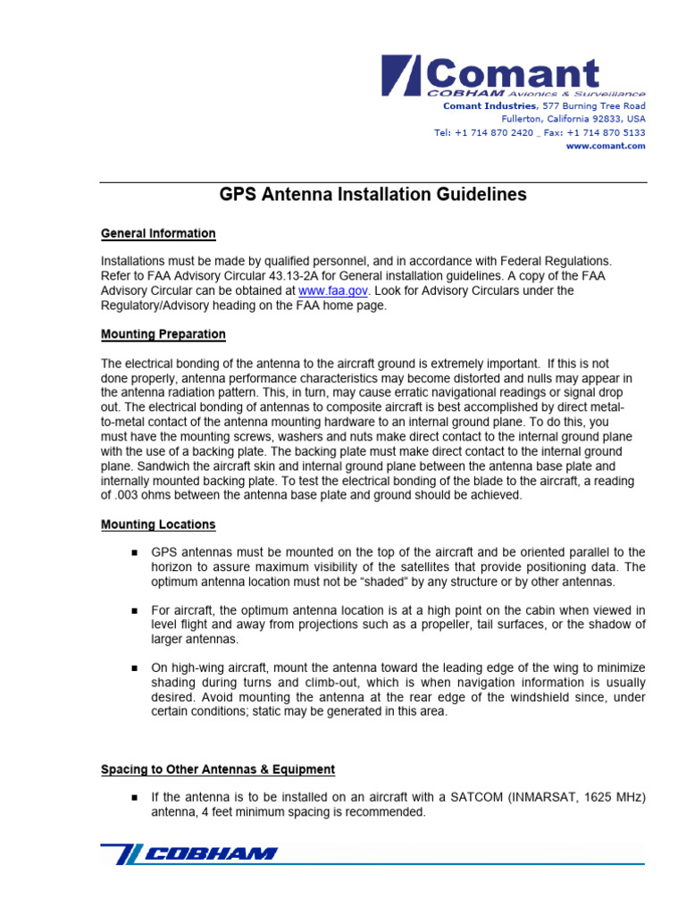 GPS Antenna Installation Guidelines | PDF | Antenna (Radio) | Coaxial Cable