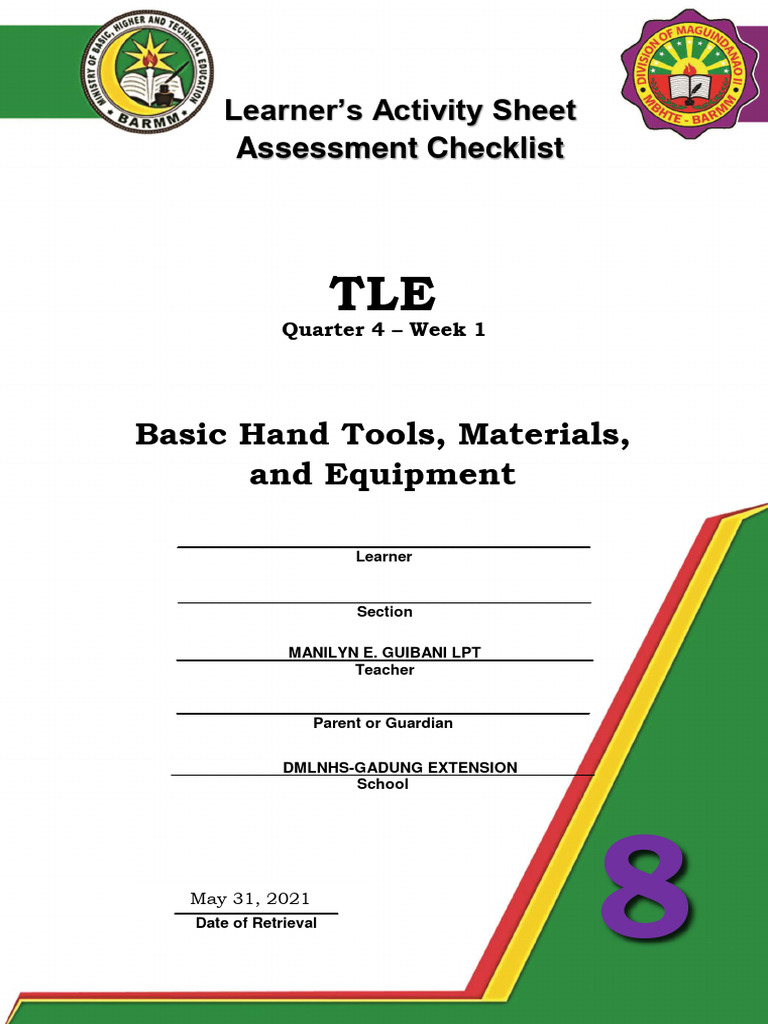 TLE Activity Sheet: Basic Hand Tools | PDF | Cognition | Learning