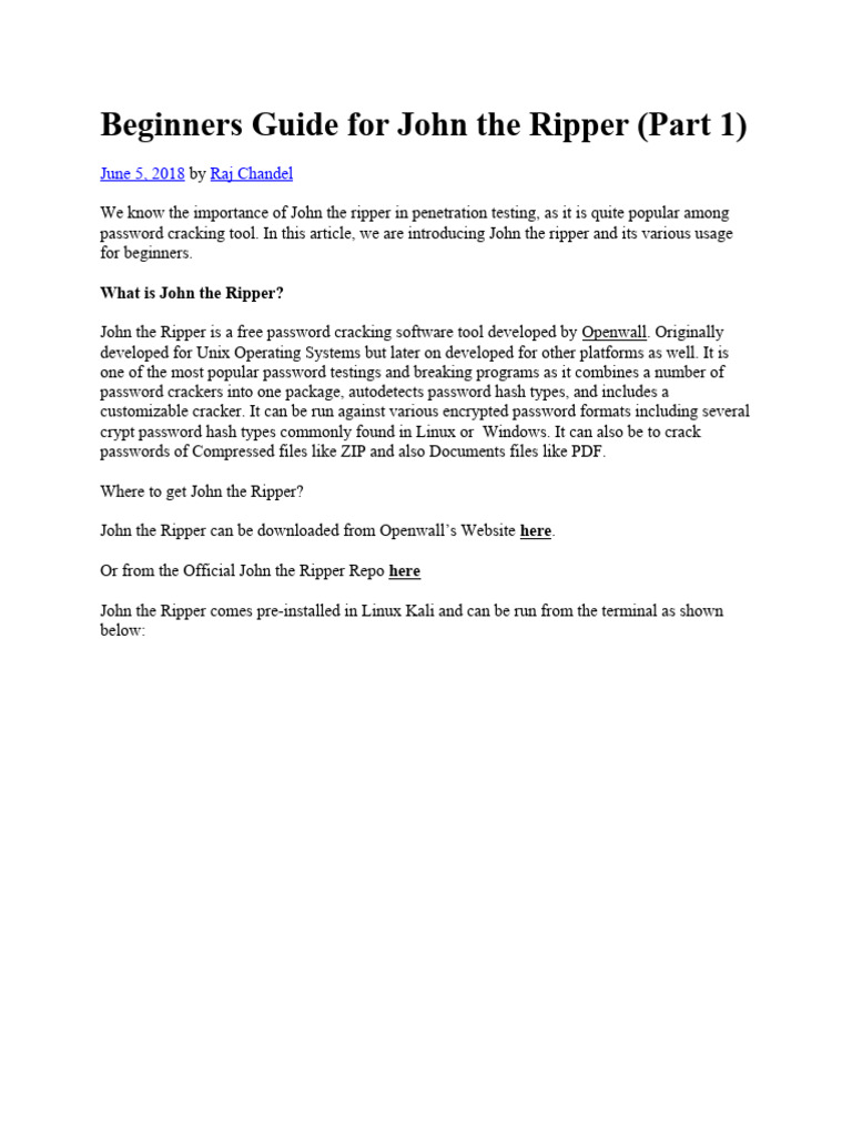Beginners Guide for John the Ripper | PDF | Password | Zip (File Format)