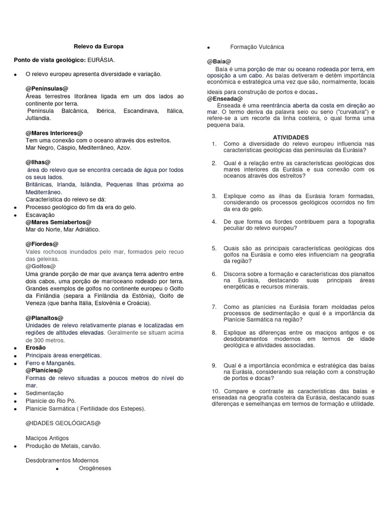 Relevo Da Europa | PDF | Mar | Terreno, image size:768x1024