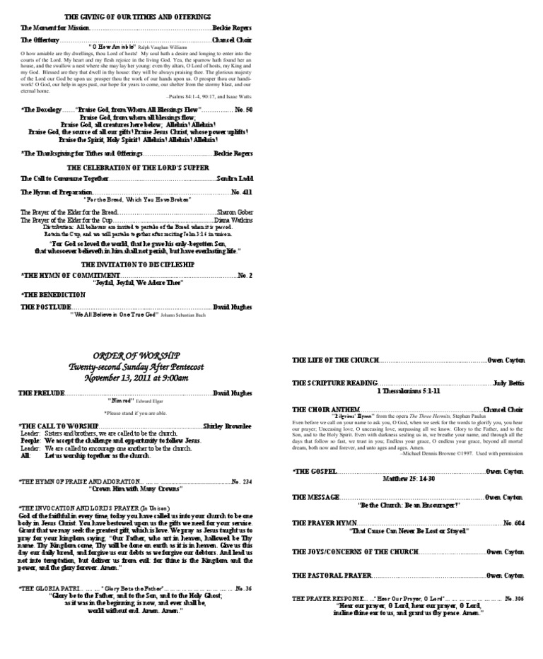 Traditional Service Begins at 9:00am 11/13/11 | PDF | Christian Worship ...