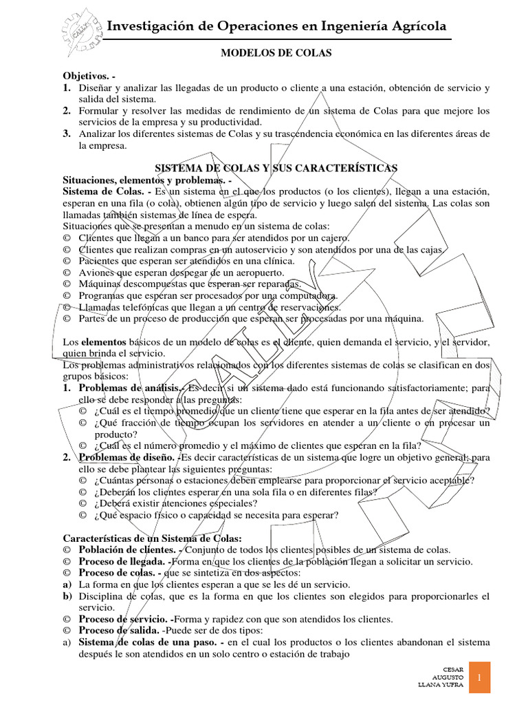 Modelos de Colas en Ingeniería Agrícola | PDF | Matemáticas Aplicadas