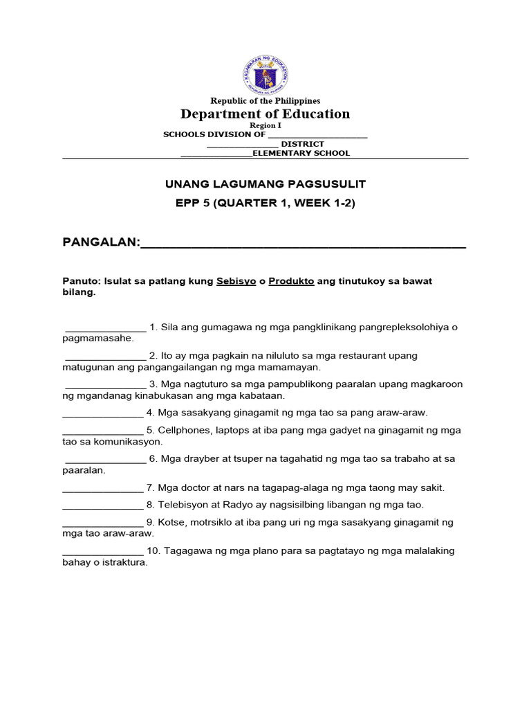 G5 Epp Q1 Summative 1 4 | PDF