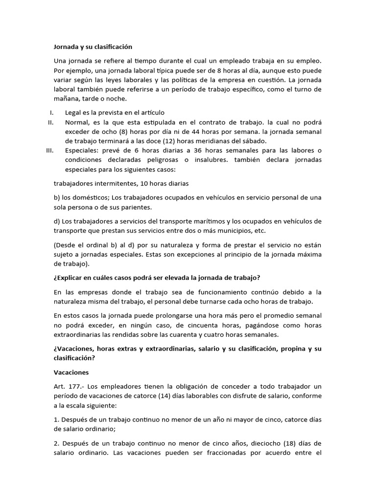 Clasificación de Jornadas Laborales | PDF | Salario | Tiempo de trabajo