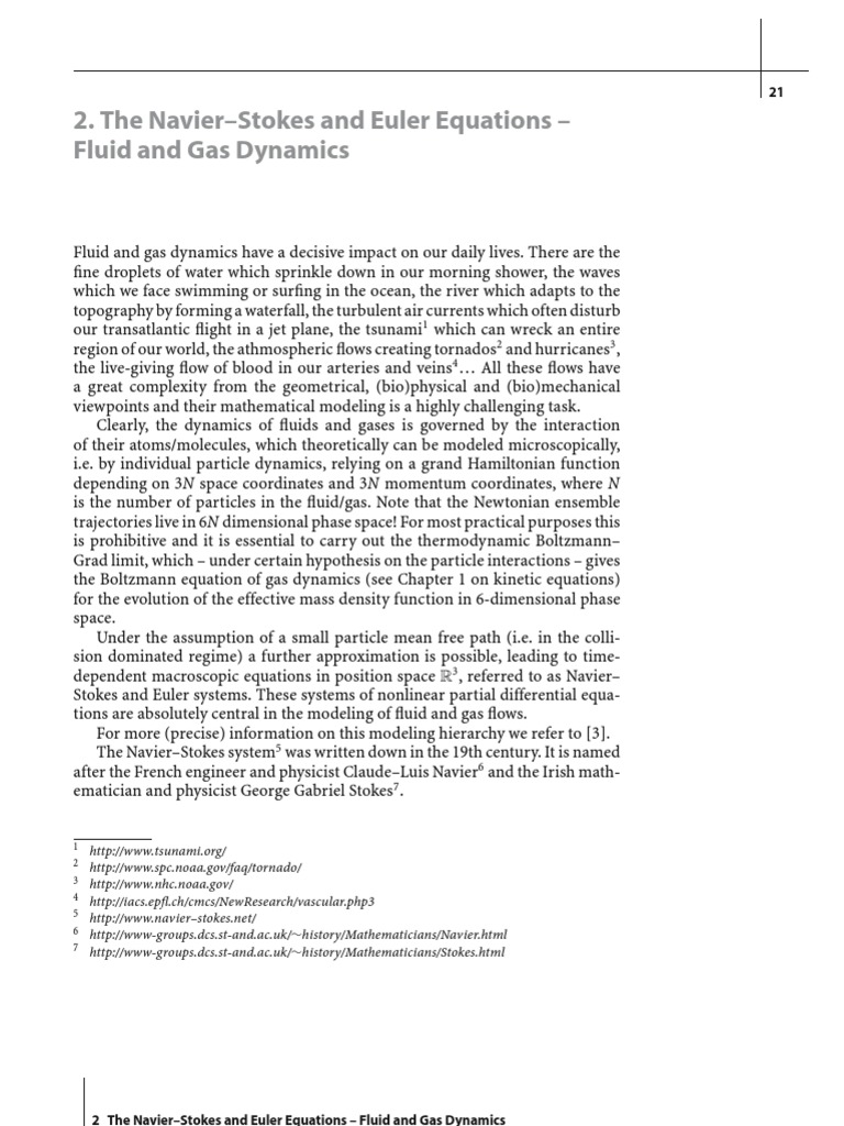 The NavierStokes and Euler Equations Fluid and Gas Dynamics