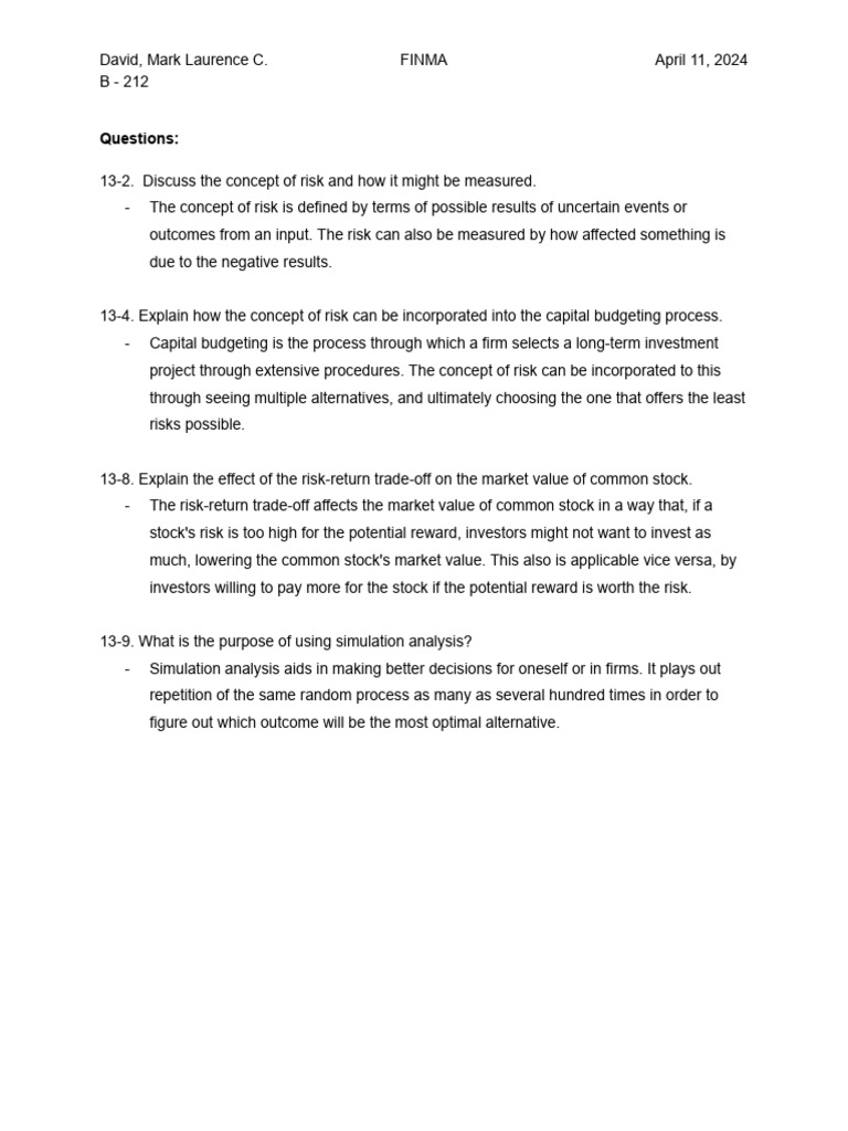 David m module 6 risk and capital budgeting pdf