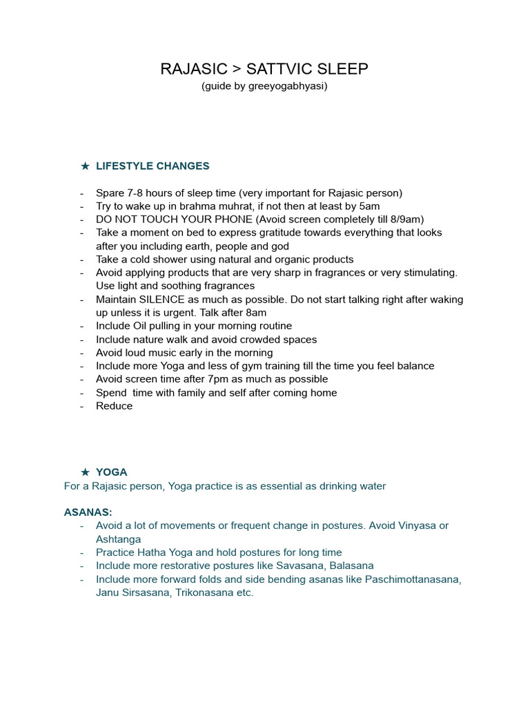 Rajasic - Sattvic Sleep | PDF | Asana | Hatha Yoga