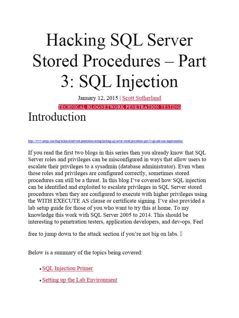 Hacking SQL Server Stored Procedures | PDF | Databases | Microsoft Sql ...
