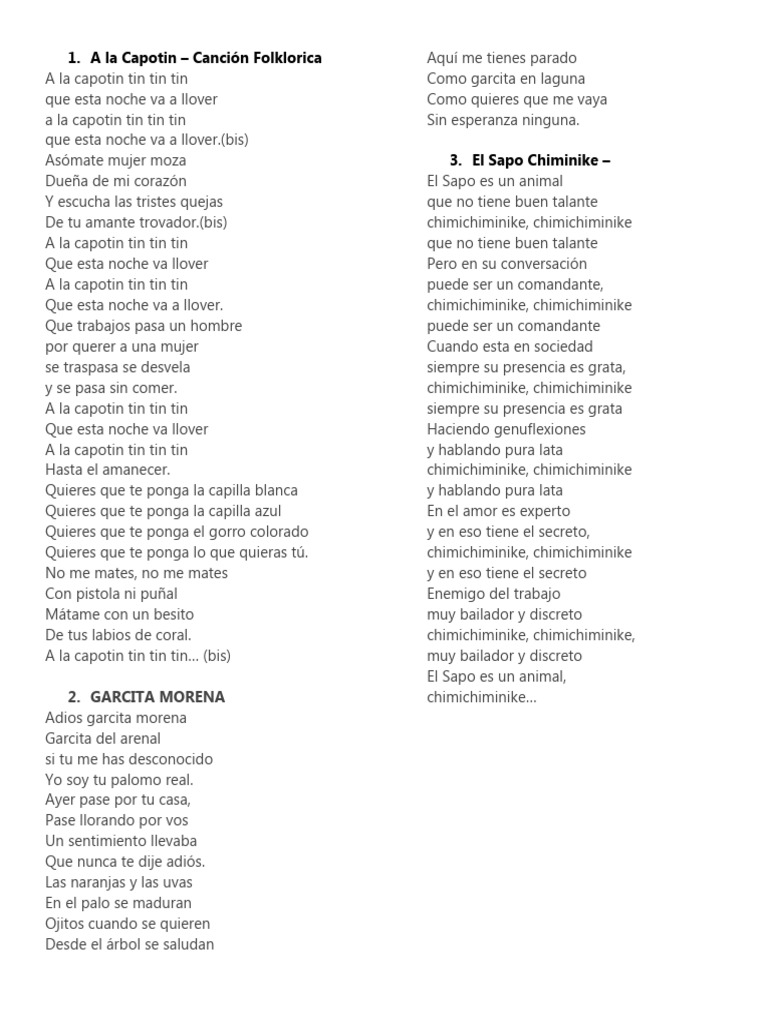 Canciones Folklóricas de Honduras | PDF | Hogar, jardinería y bricolaje ...