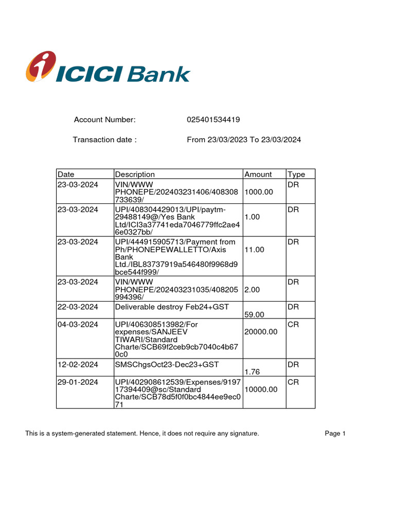 Account Statement: 2023-2024 Transactions | PDF | Services (Economics ...