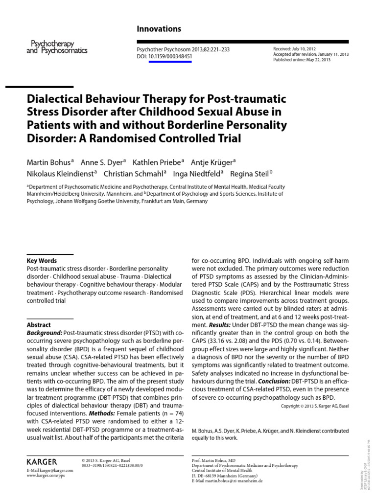 Bohus 2013 | PDF | Dialectical Behavior Therapy | Borderline ...