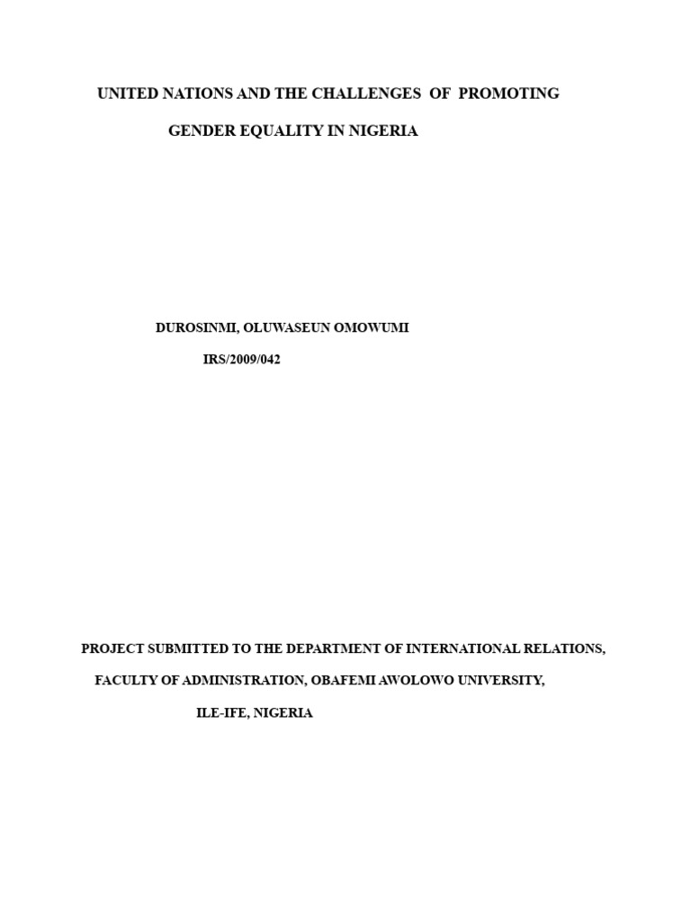 United-Nations and Gender Equality in Nigeria | PDF | Gender Studies ...