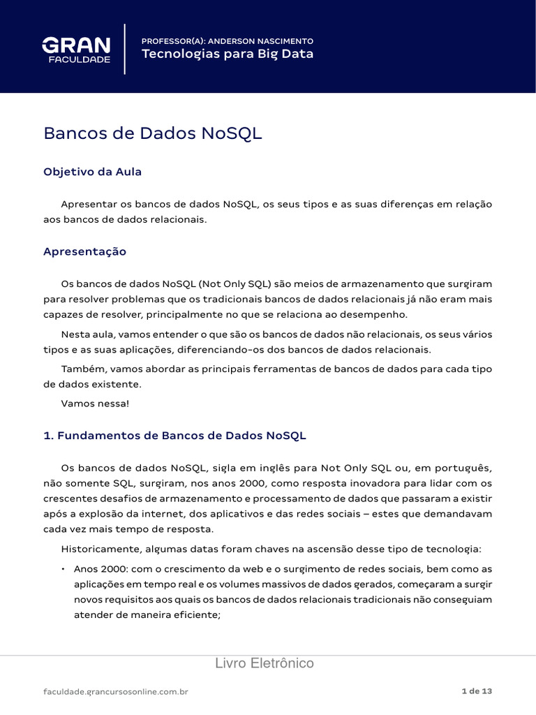 Apostila - Bancos de Dados NoSQL | PDF | No SQL | Bancos de dados