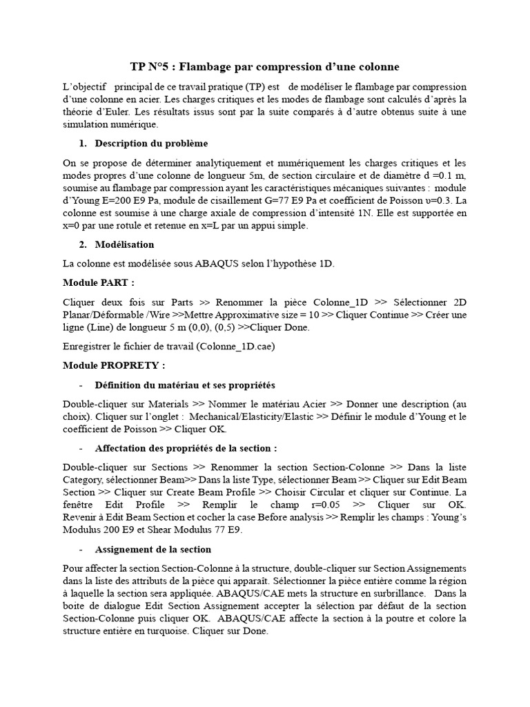 Flambage d'une colonne en acier : TP N°5 | PDF | Flambage | Déformation ...