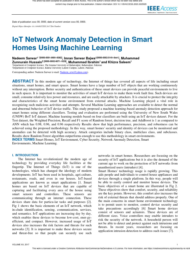 Iot network anomaly detection in smart homes using machine learning