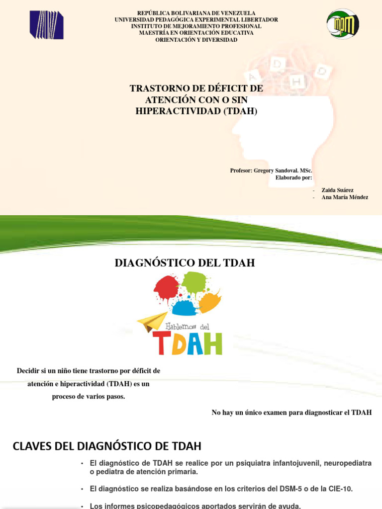 Trastorno De Déficit De Atención Con O Sin Hiperactividad Tdah Pdf