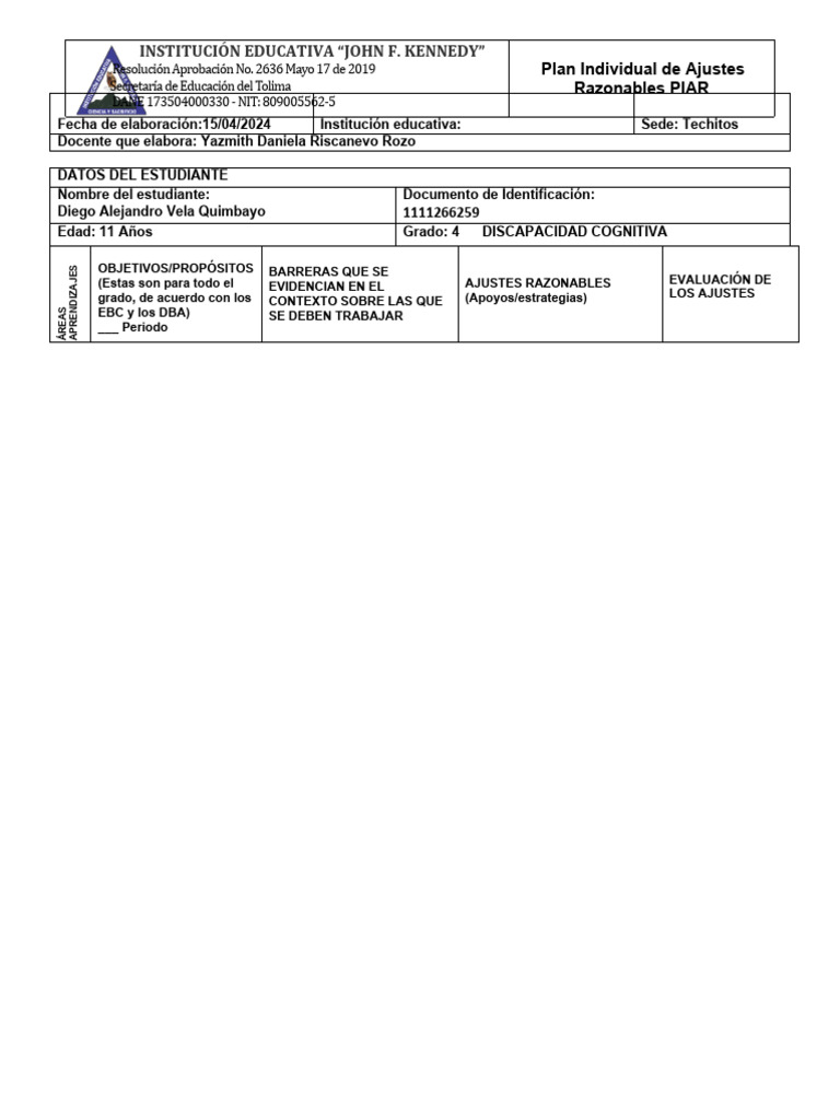 Plan de Ajustes Razonables PIAR | PDF | Pensamiento | Evaluación