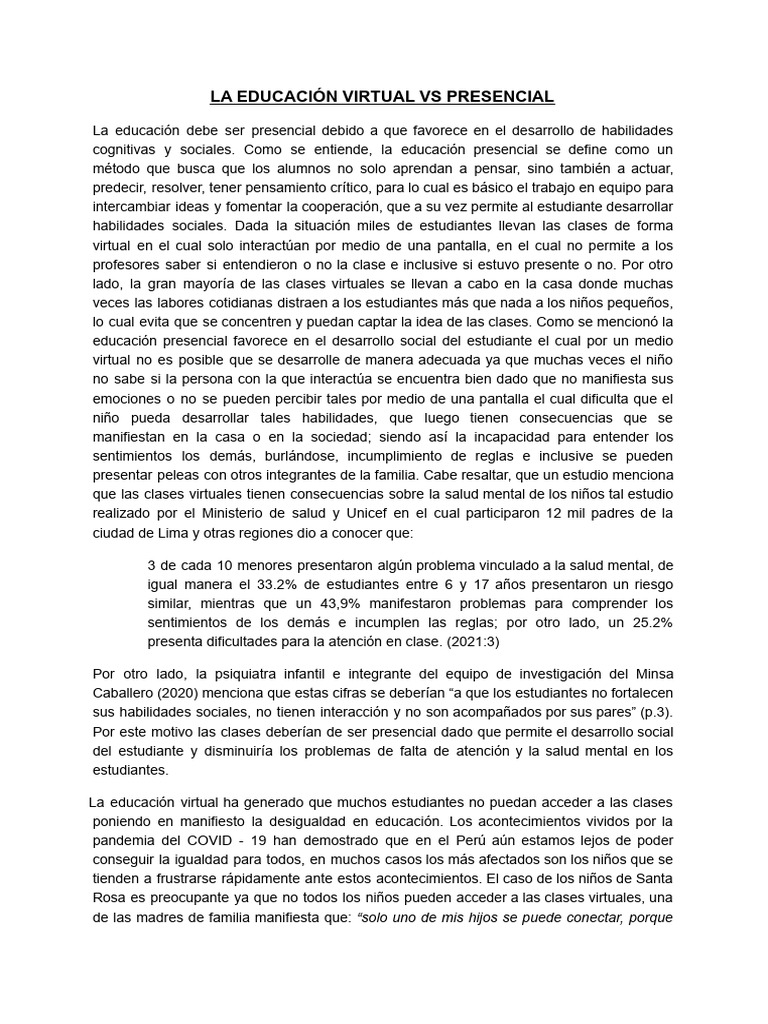 La educaci n virtual vs presencial pdf pensamiento ciencias del