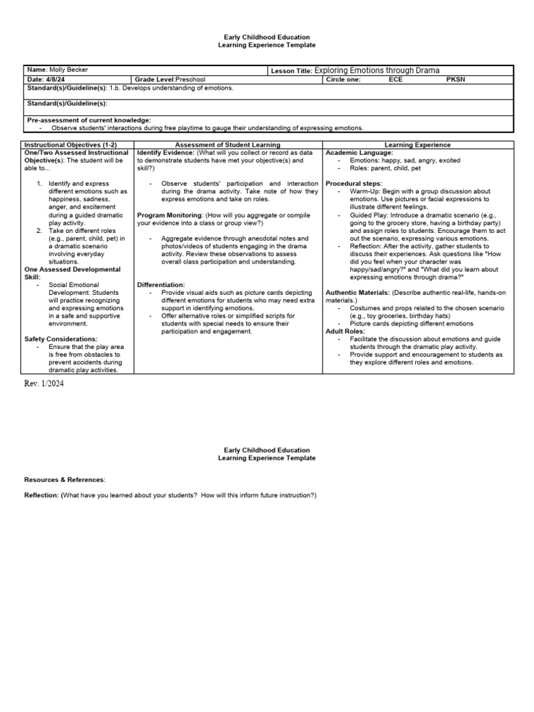 Drama lesson plan template 2 1 download free pdf emotions early