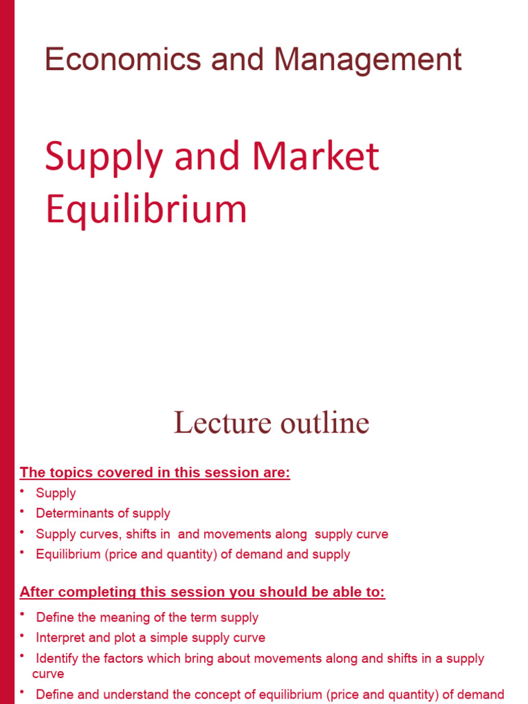 Supply and Market Equilibrium Guide | PDF | Supply (Economics) | Supply ...