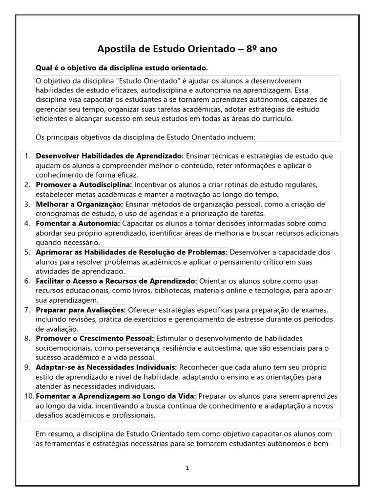 Apostila de Estudo Orientado - 8º Ano | PDF | Abstract (resumo ...