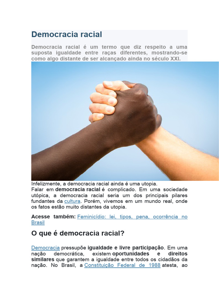 Mito da Democracia Racial no Brasil | PDF | Racismo | Discriminação e ...
