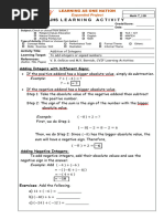 Math 7 LAS 11B Addition of Integers