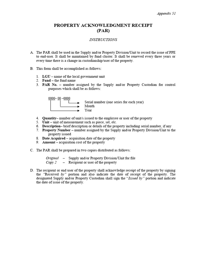 Appendix 51 - Instructions - PAR | PDF | Finance & Money Management ...