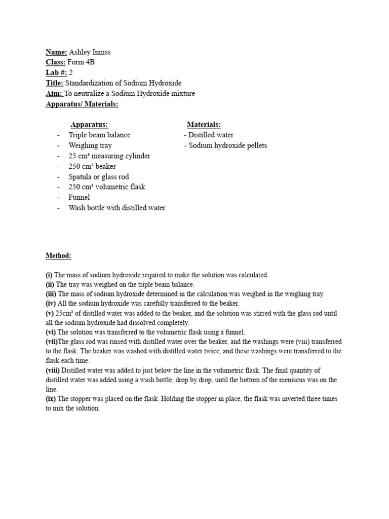 Standardizing Sodium Hydroxide Solution | PDF | Titration | Chemistry