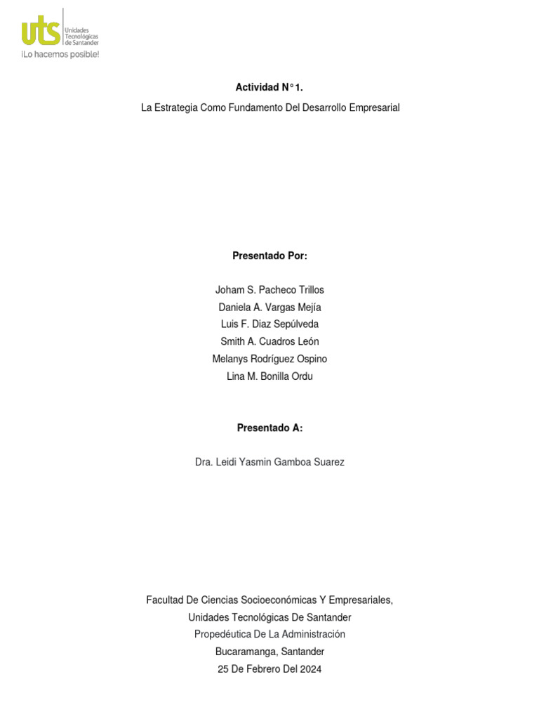 Actividad N 1 Und 2 La Estrategia Como Fundamento Del Desarrollo 