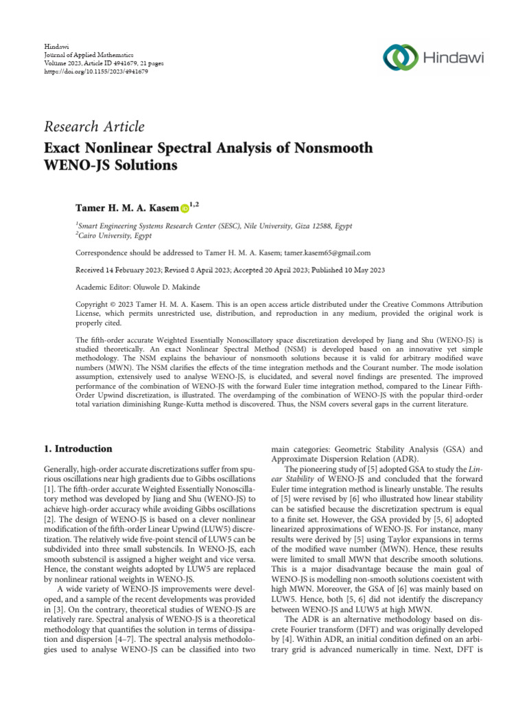 Research Article Exact Nonlinear Spectral Analysis of Nonsmooth WENO-JS ...