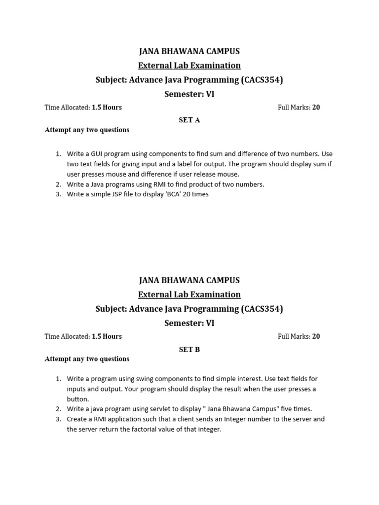 Advance java practical questions | PDF