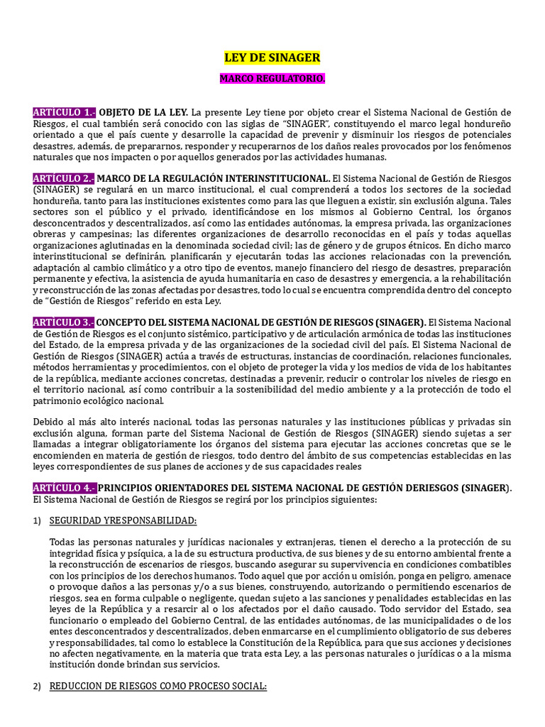 Ley de SINAGER: Sistema de Gestión de Riesgos | PDF | Administración ...