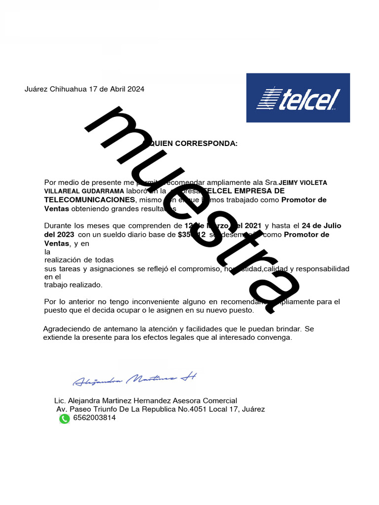 Recomendación para Promotor Telcel | PDF