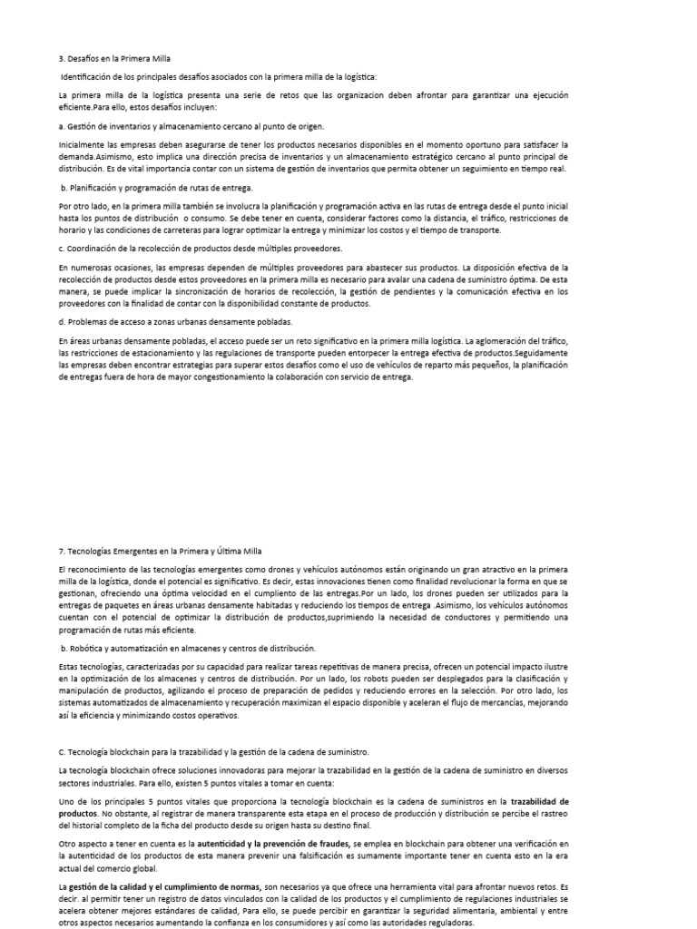 La Primera y Última Milla de La Logística | PDF | Logística | Cadena de ...