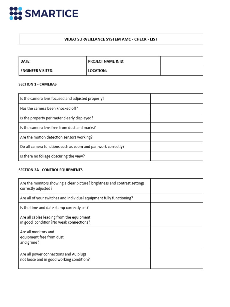 Video Surveillance System AMC Checklist | PDF