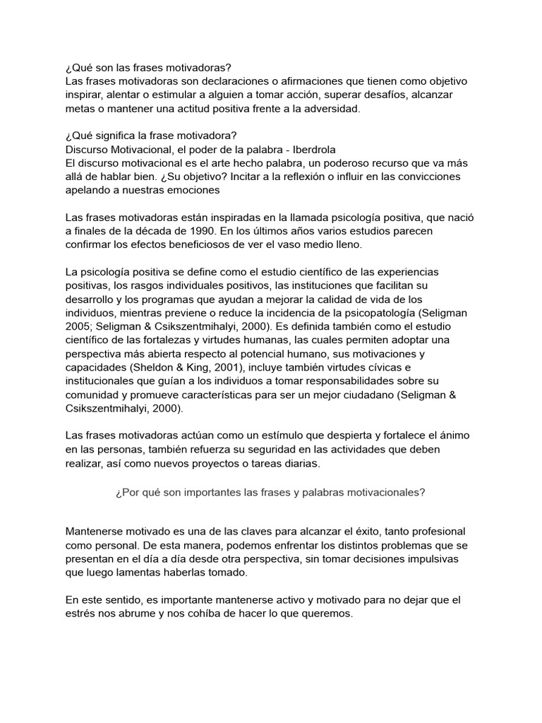 Qué Son Las Frases Motivadoras Pdf Motivación Motivacional