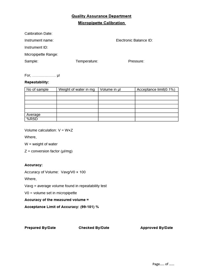 Micropipette Calibration PDF