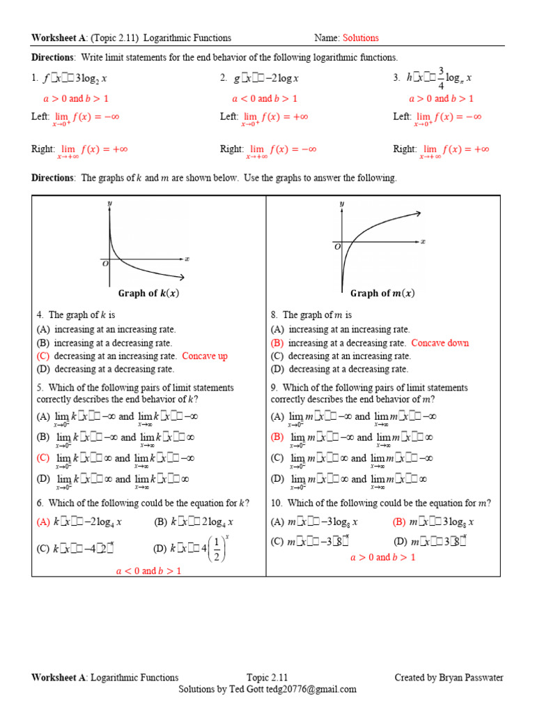 Worksheet A Key Topic 2.11 Logarithmic Functions | Download Free PDF ...