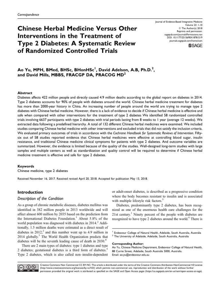 Chinese Herbal Medicine for Type 2 Diabetes | PDF | Traditional Chinese ...