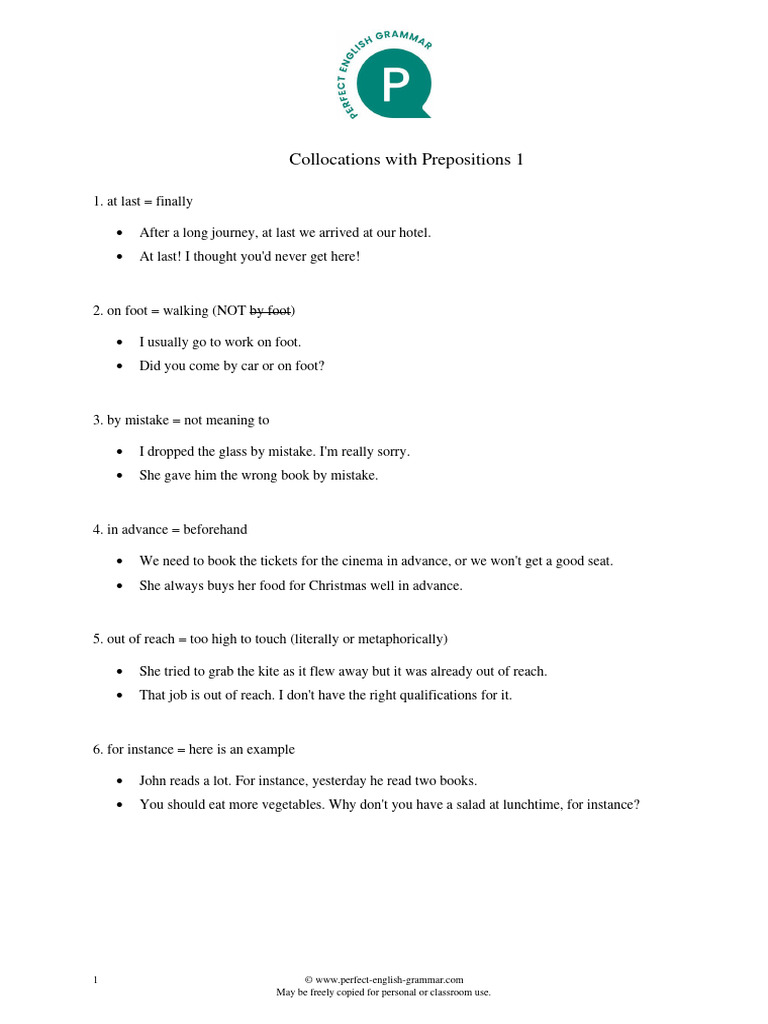Preposition Collocations Explained | PDF